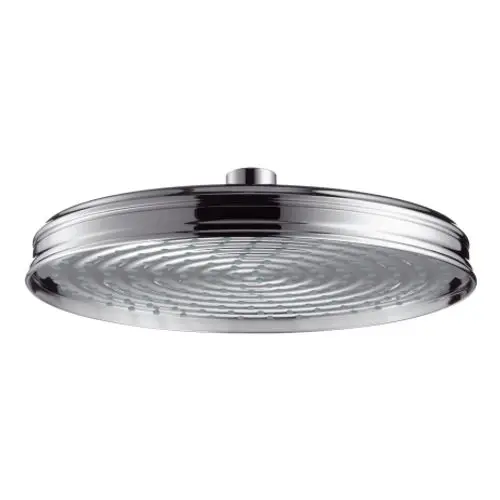 Kopfbadir von AXOR, rundes Design mit glatter Chromoberfläche und gleichmäßig verteilten Wasserjets für eine klassische Badezimmerinstallation.